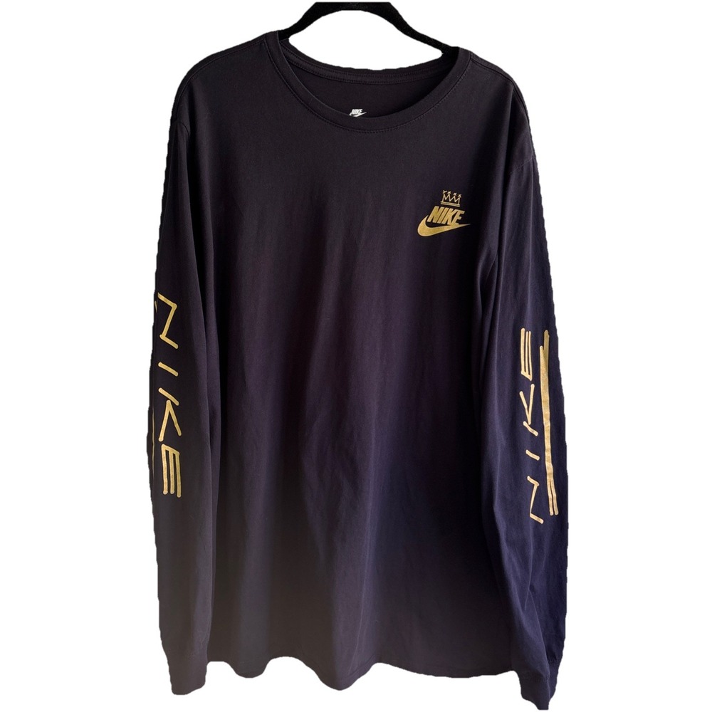 Nike Men's XXL Long Sleeve Basketball Graphic Tee Black Gold Streetwear Athletic